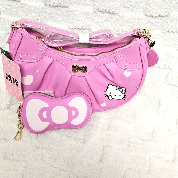 Hello Kitty, Her Universe Pink Heart Baguette Purse & Bow Coin Purse